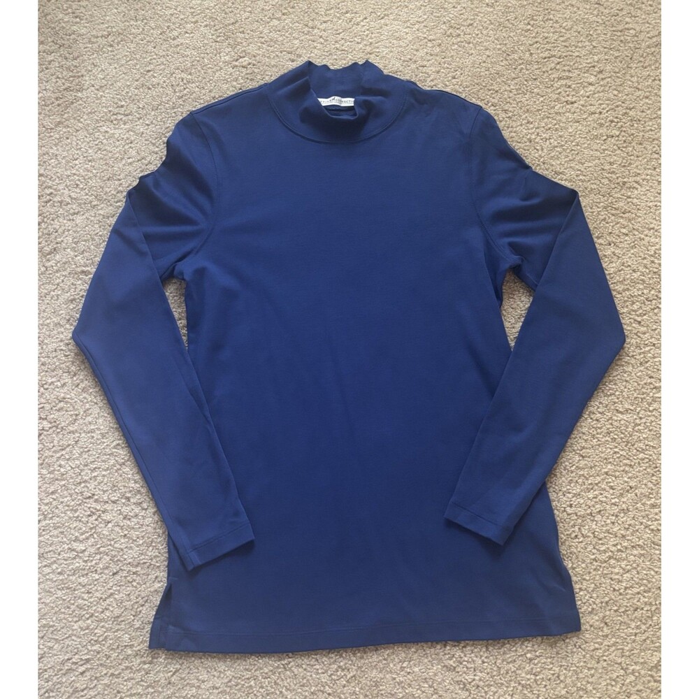Peruvian Connection Women's S Pima Cotton Long Sleeve Mock Navy Top